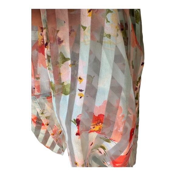 NWT Floral Striped Sheer sleeveless mint coral Sandra Darren dress size 8 - Picture 16 of 16